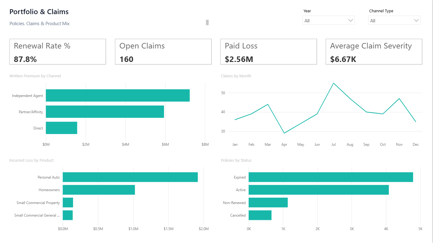 Portfolio & Claims Power BI dashboard screenshot